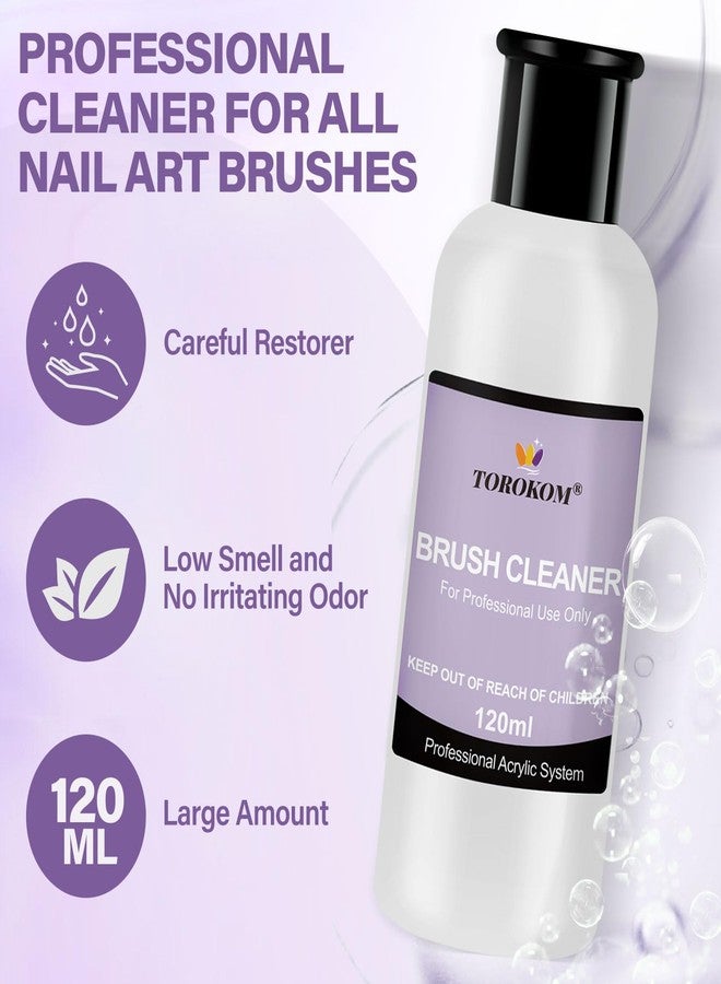 TOROKOM Acrylic Nail Brush Cleaner, 120ml Large Capacity Nail Art Brush Cleaner Conditioner for Quickly Clean Solid Gel Polish/Nail Extension Gel/Acrylic Nails with Dappen Dish and Nail Cleaning Pads - Image 3